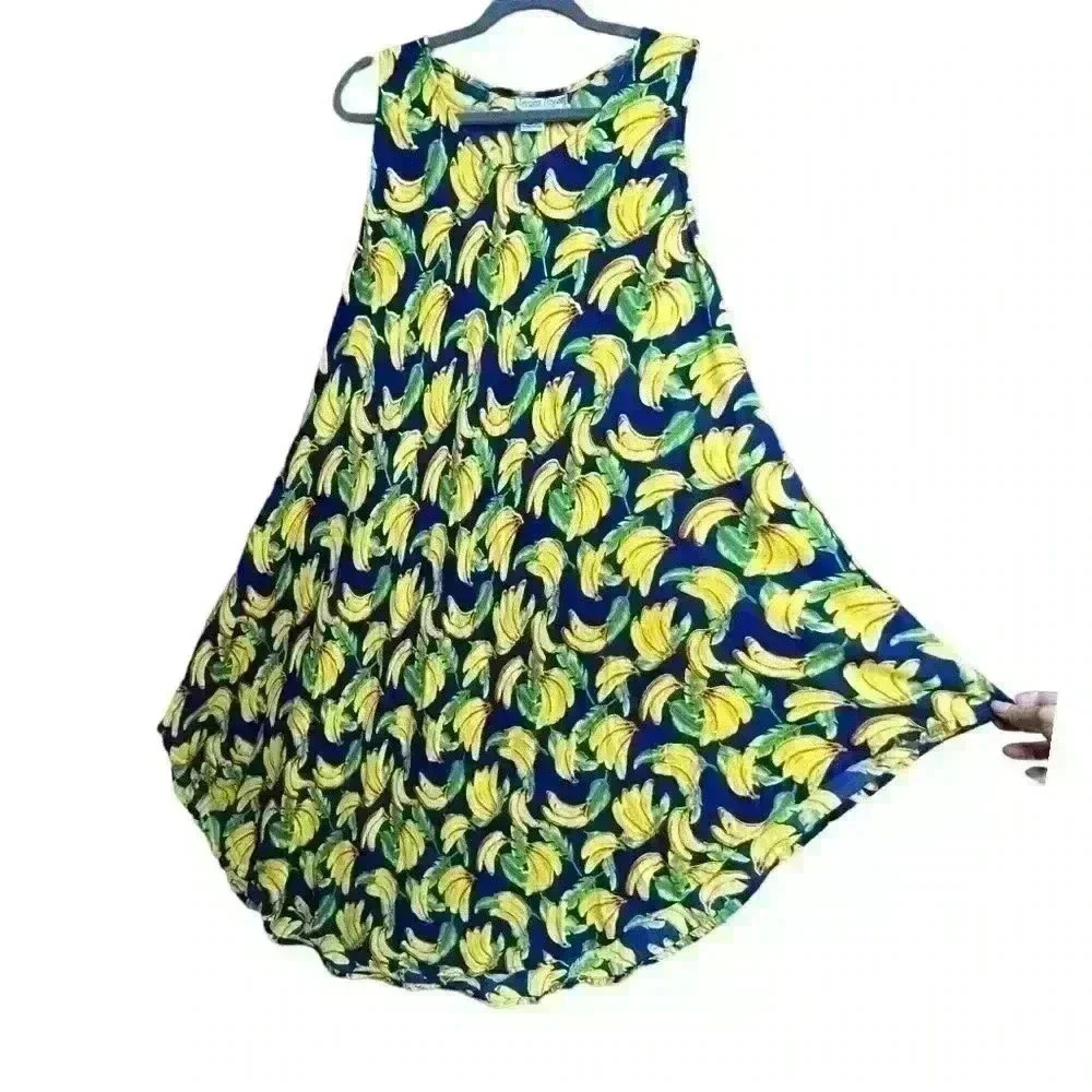 RARE VTG Jessica Taylor one size blue banana print swim cover up asymmetrical - Picture 5 of 8